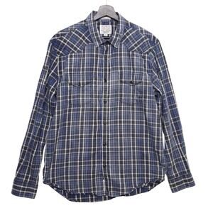 Lucky Brand True Indigo Plaid Shirt Blue White Western Classic Fit Men's Large